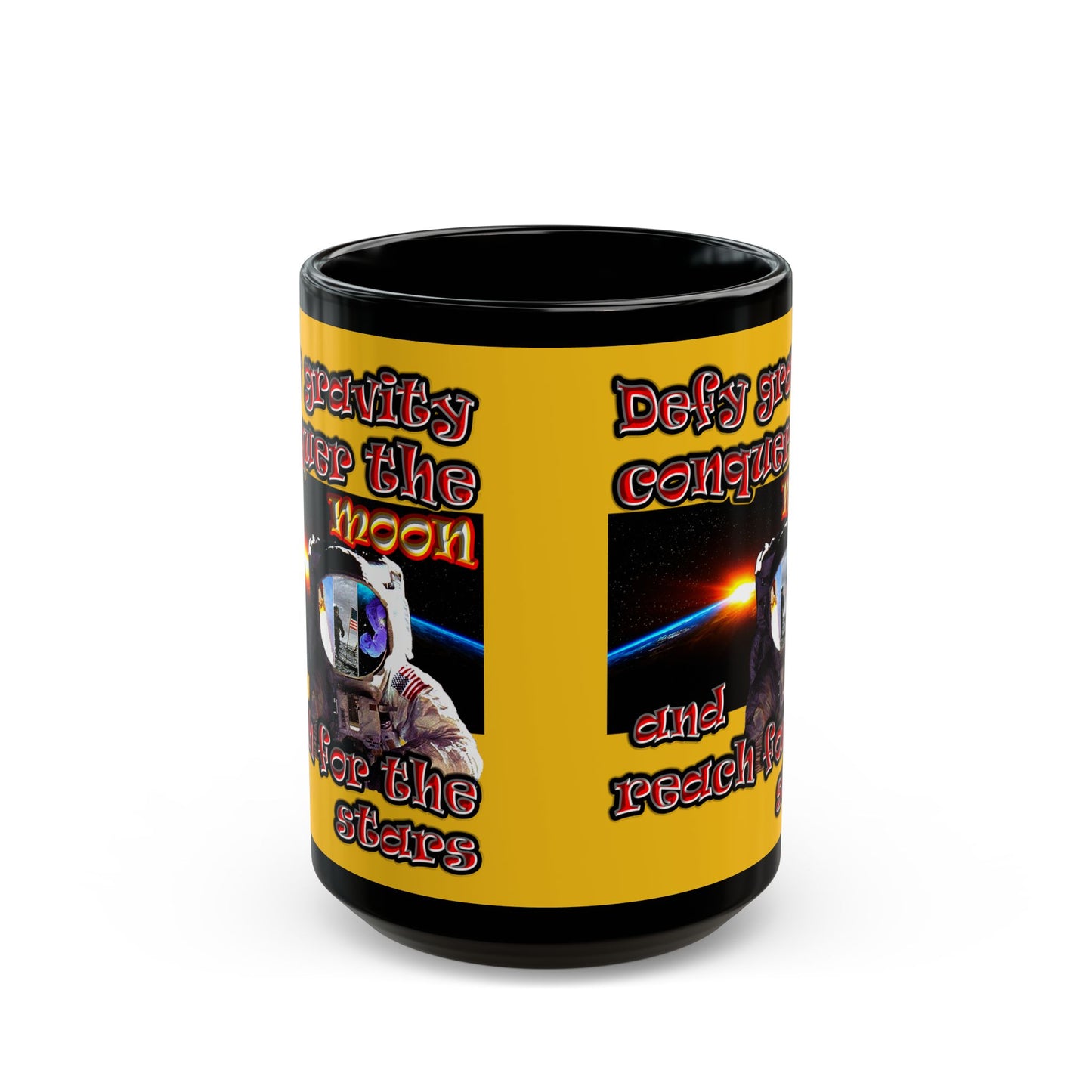 defy conquer reach - Black Mug (yellow)
