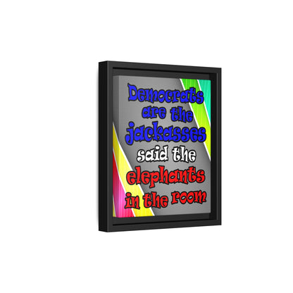 donkeys and elephants - framed canvas art (rainbow split)