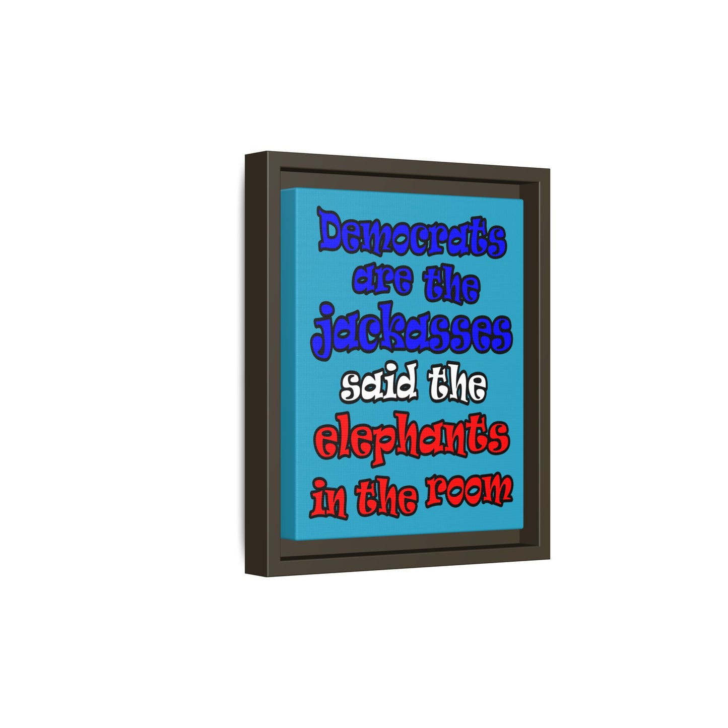 donkeys and elephants - framed canvas art (turquoise)