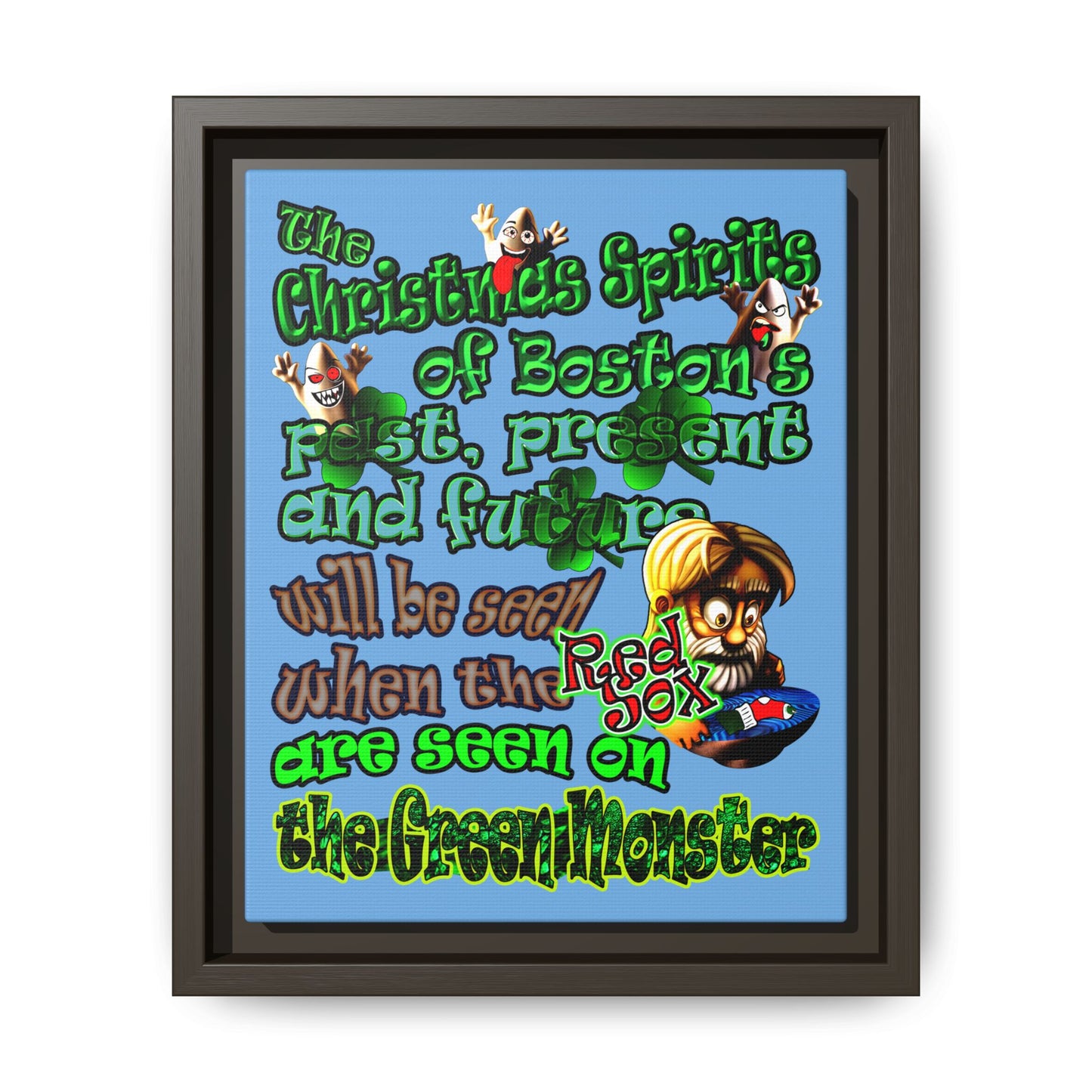 christmas spirits of boston - framed canvas art (light blue)