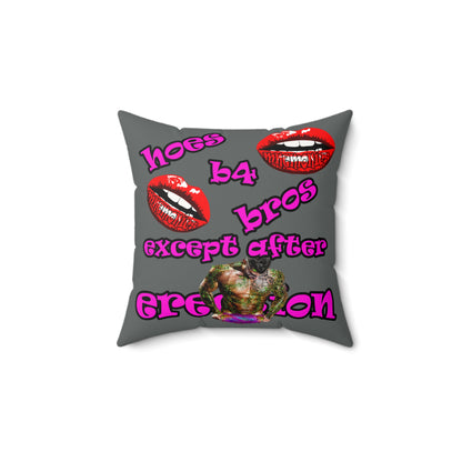 hoes b4 bros - Faux Suede Square Pillow - (dark grey)