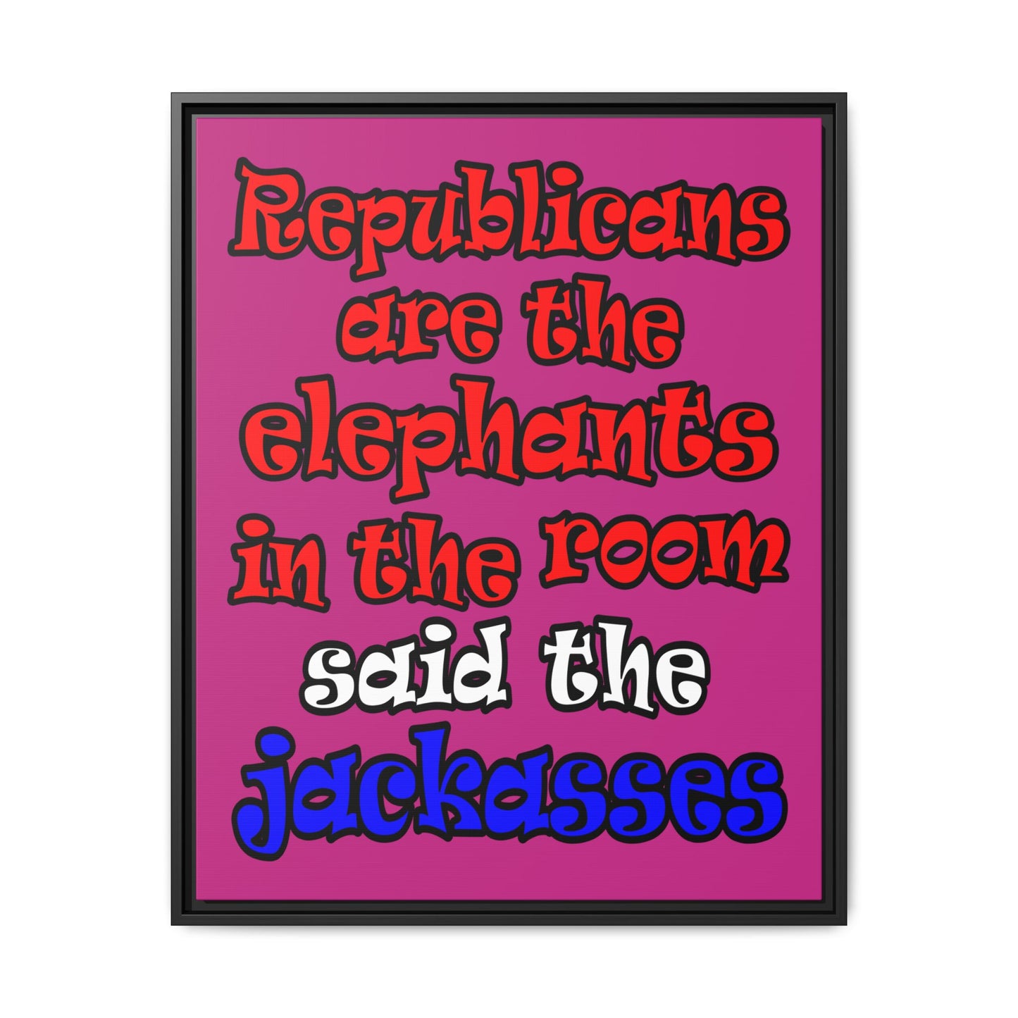 donkeys and elephants - framed canvas art (pink)