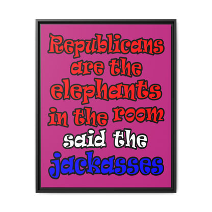 donkeys and elephants - framed canvas art (pink)
