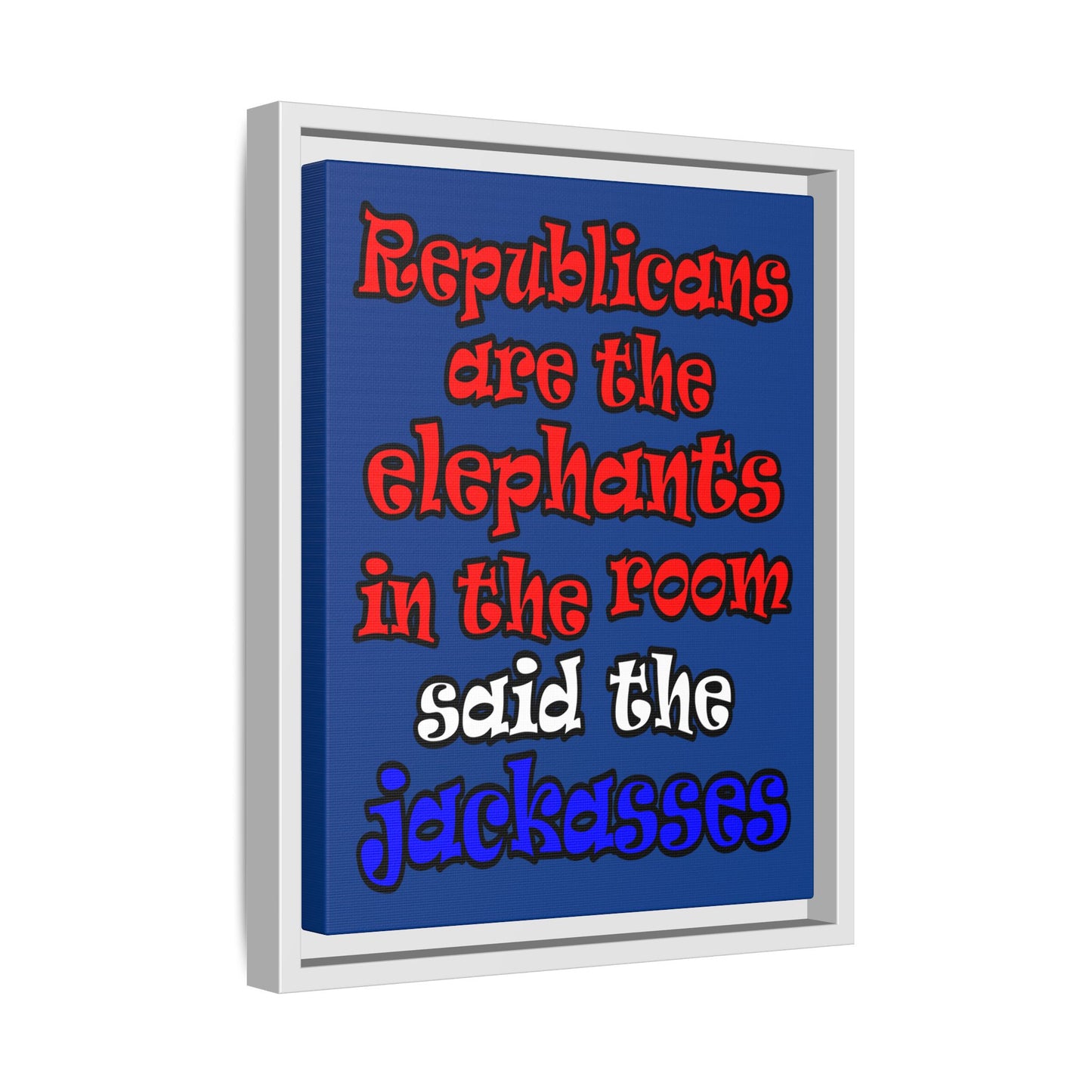 donkeys and elephants - framed canvas art (dark blue)