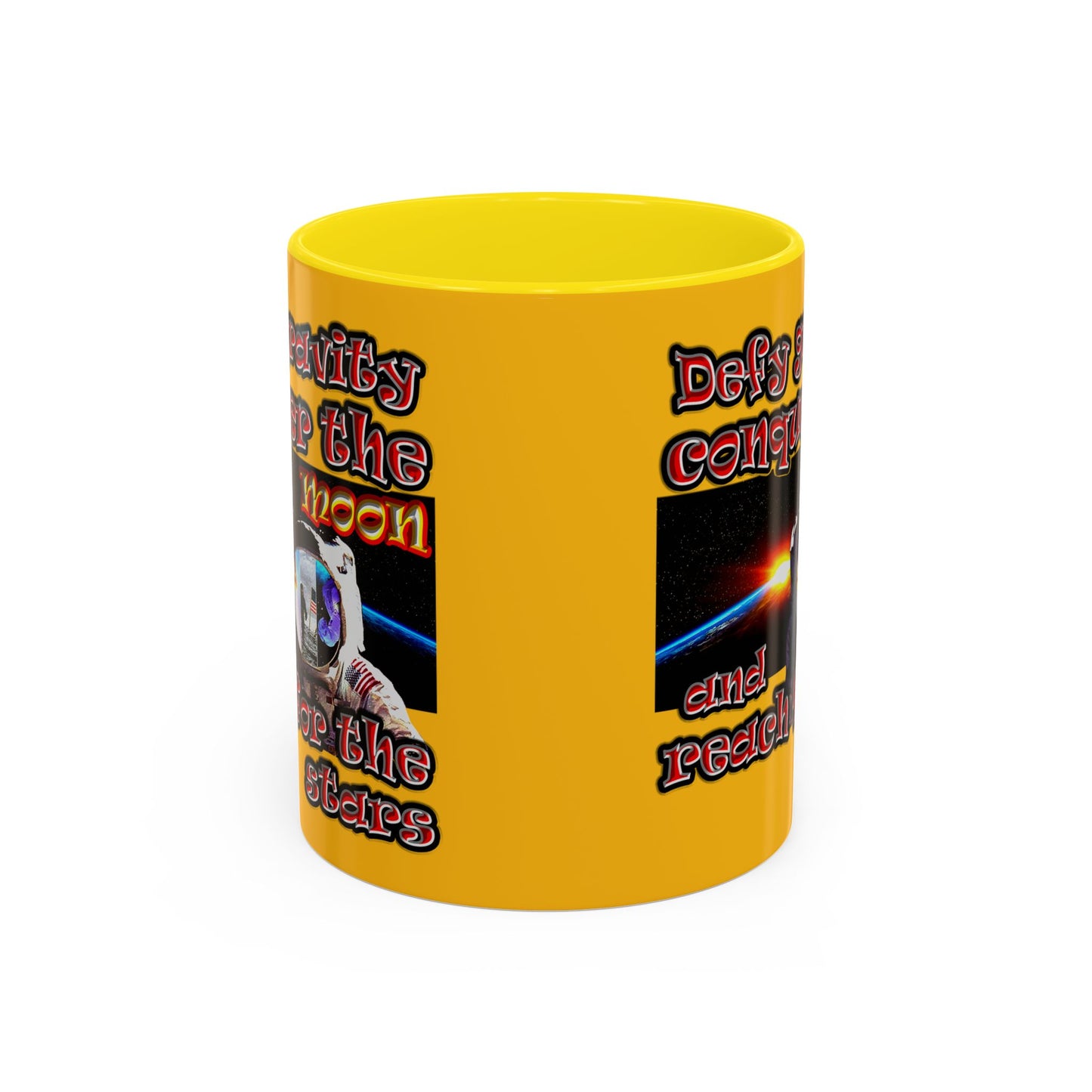 defy conquer reach - Accent Mug (yellow)