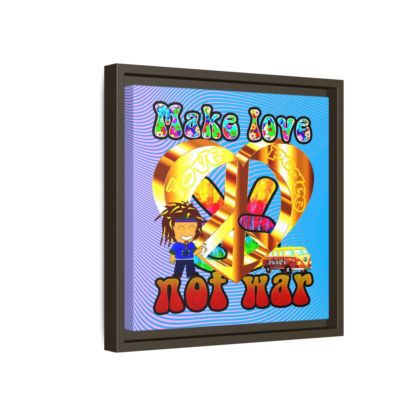 love peace - framed canvas art (light blue-purple wave)