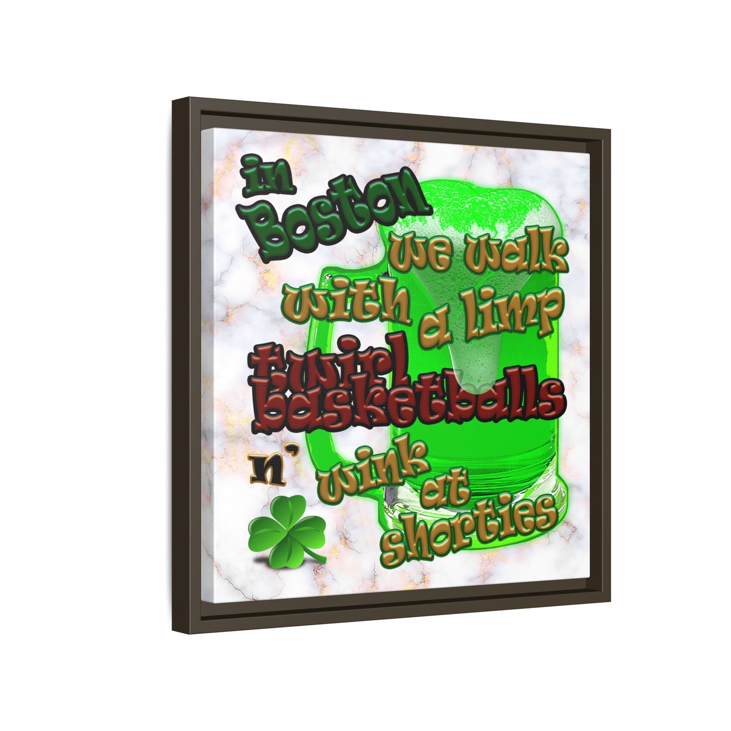 celtics logo - framed canvas art (white marble)