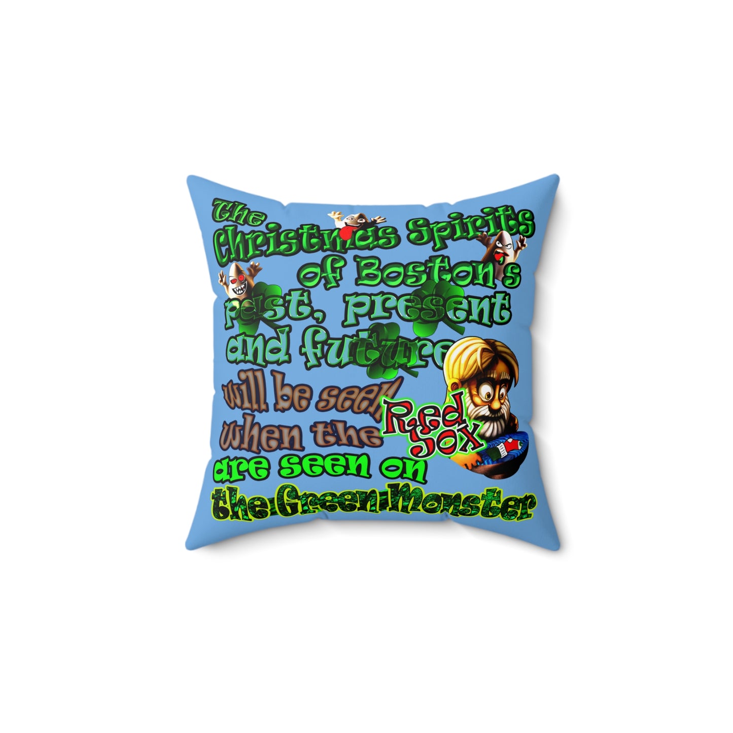 christmas spirits of boston - Spun Polyester Square Pillow - (light blue)