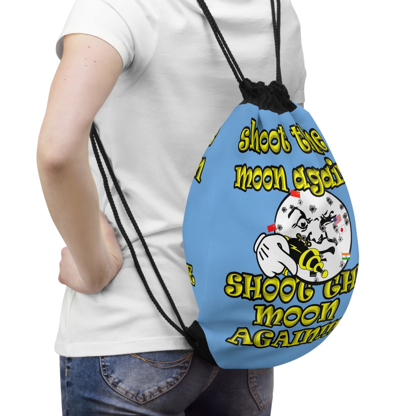 shoot the moon again - Drawstring Bag (light blue)