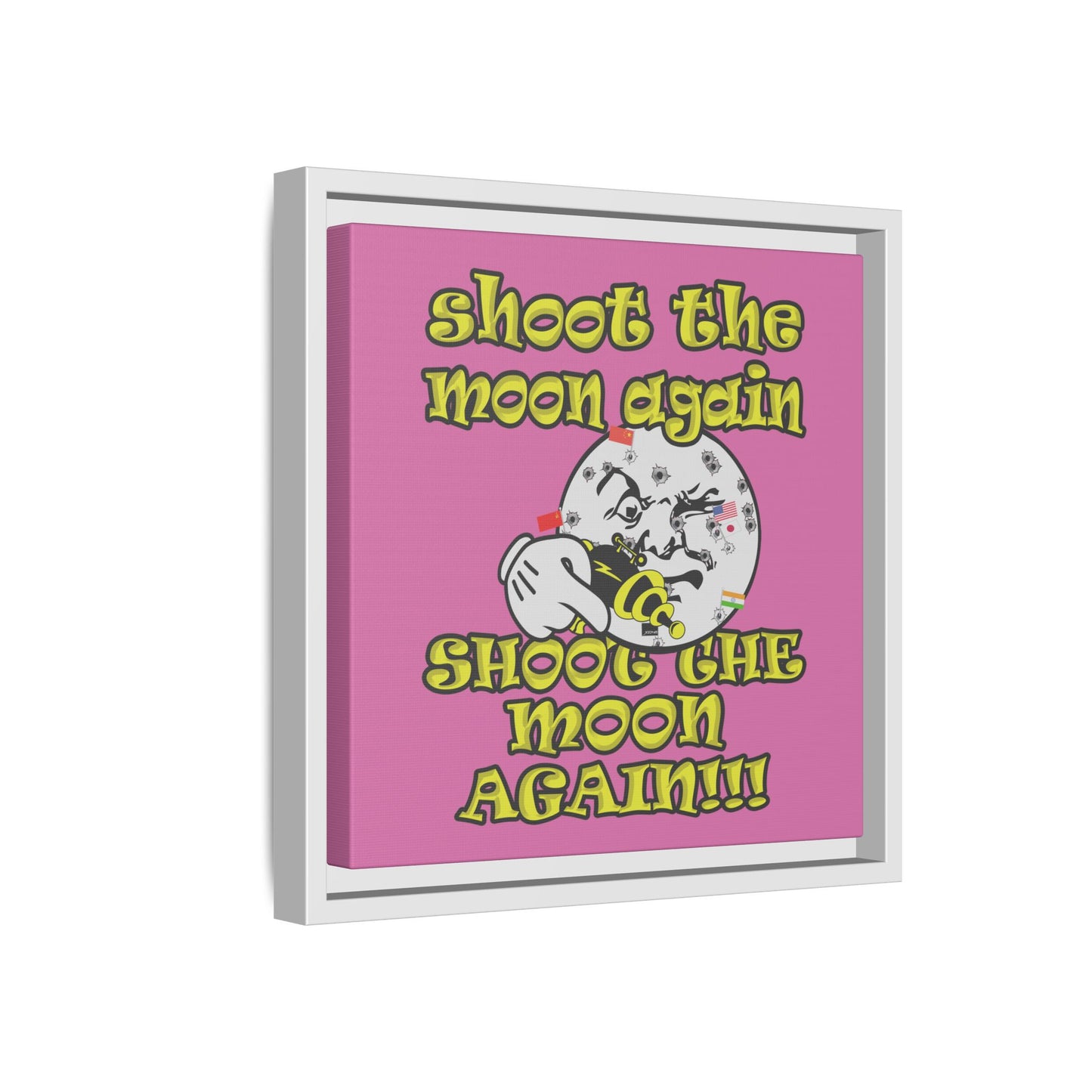 shoot the moon again - framed canvas art (light pink)