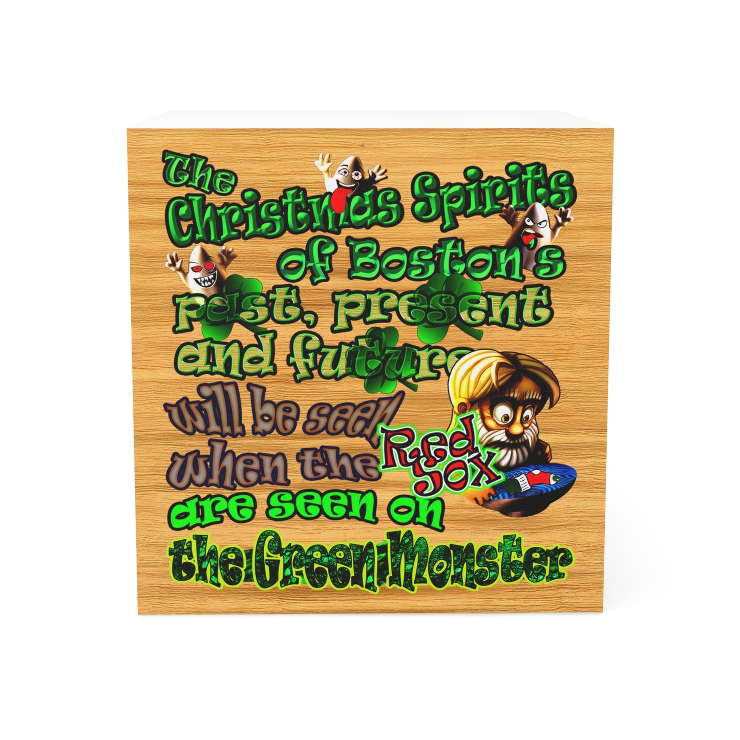 christmas spirits of boston - note cube (butterscotch wood finish)