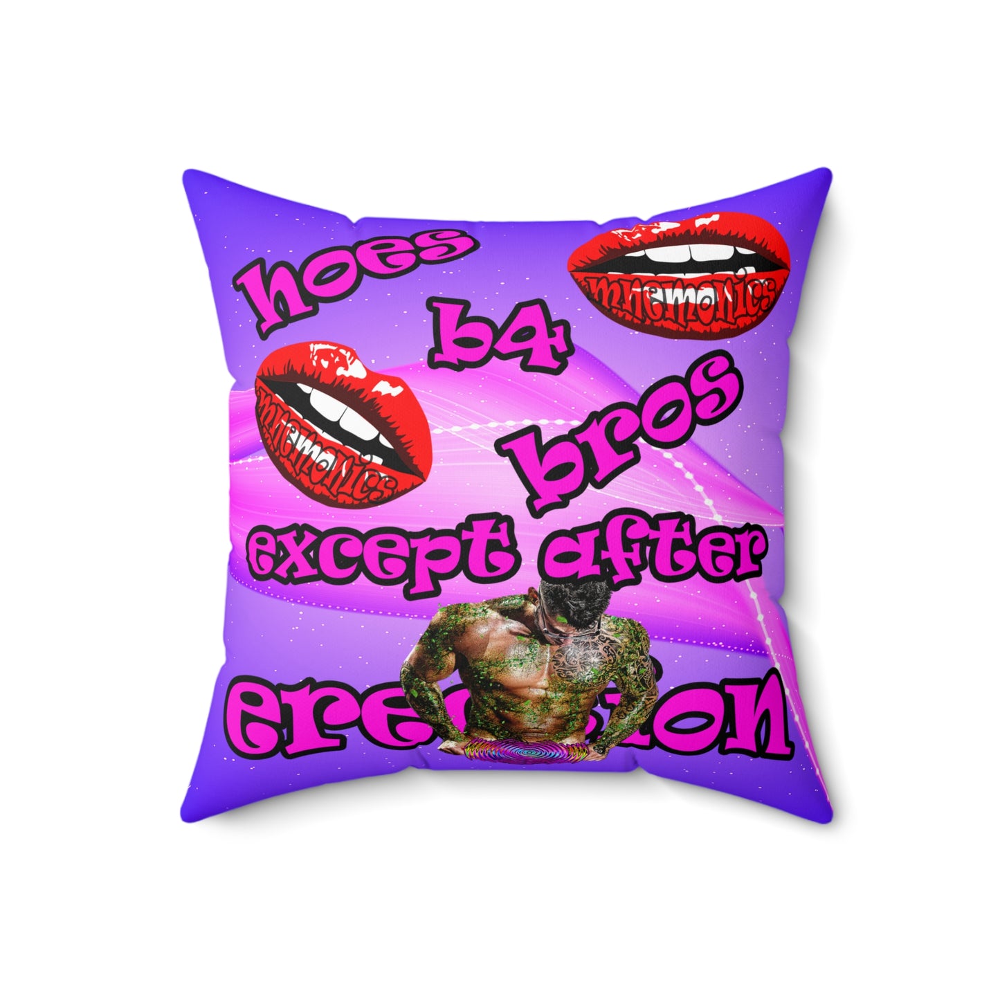 hoes b4 bros - Spun Polyester Square Pillow - (purple-pink wave)