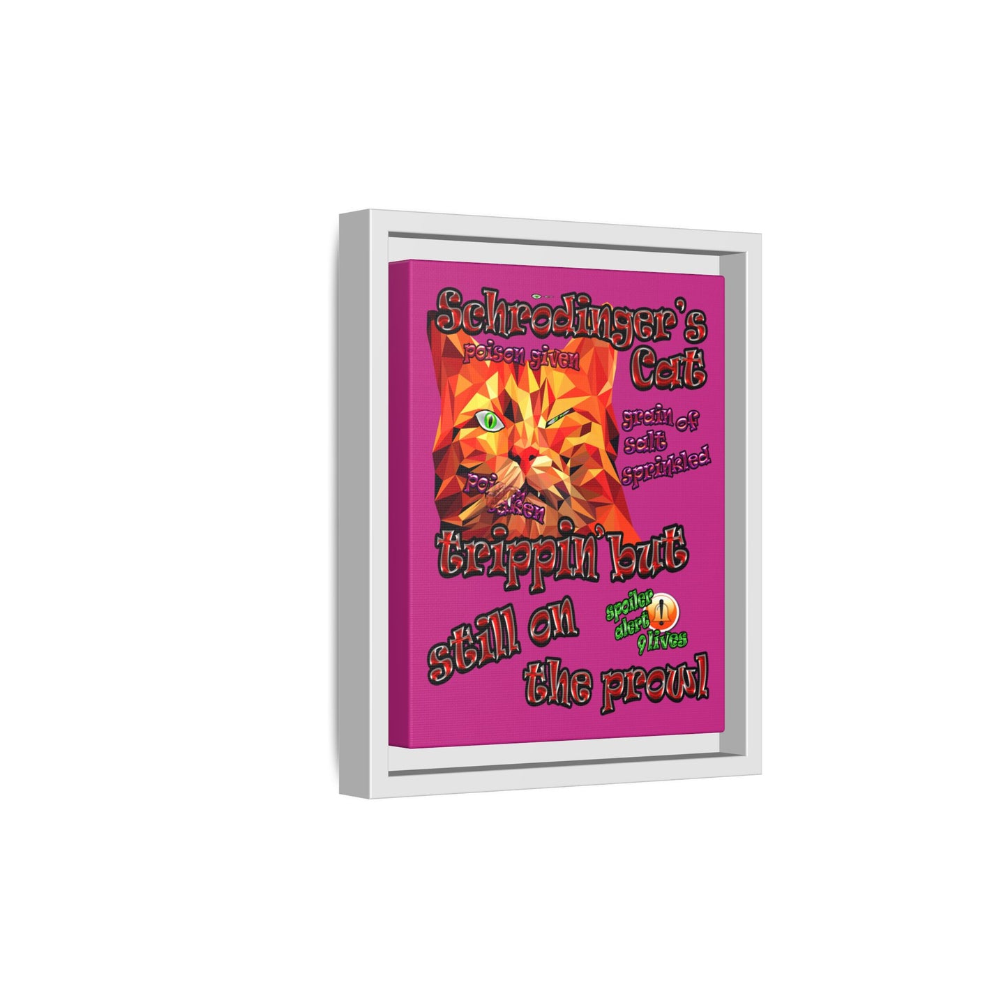 schrodinger's cat - framed canvas art (pink)
