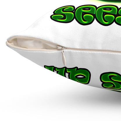 green monster - Spun Polyester Square Pillow - (white)