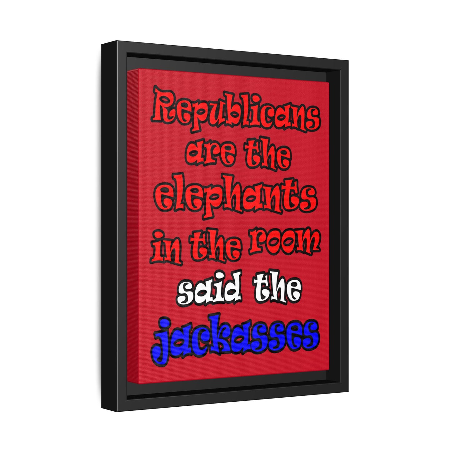 donkeys and elephants - framed canvas art (dark red)