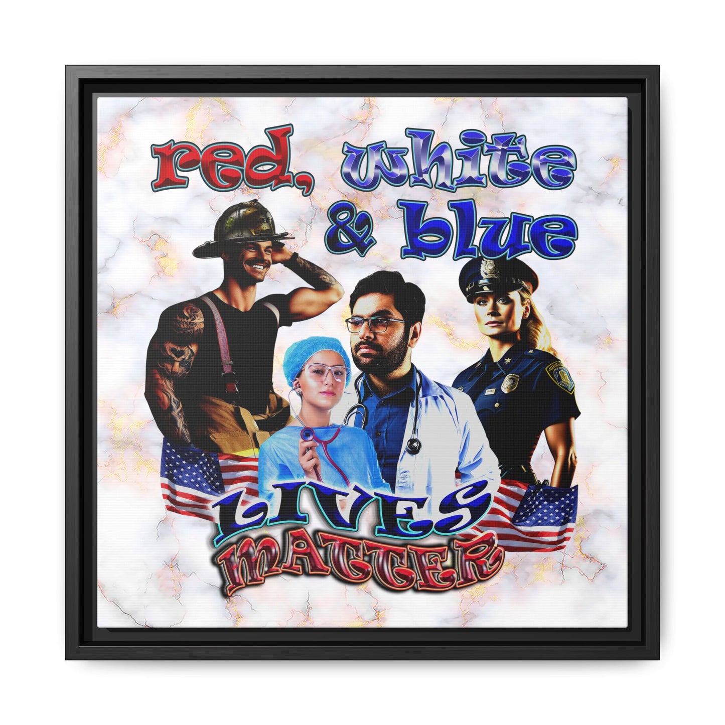 rw&b lives matter - framed canvas art (white marble)