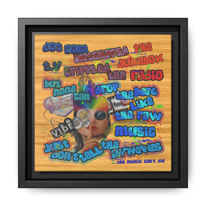 drop the beat - framed canvas art (butterscotch wood finish)
