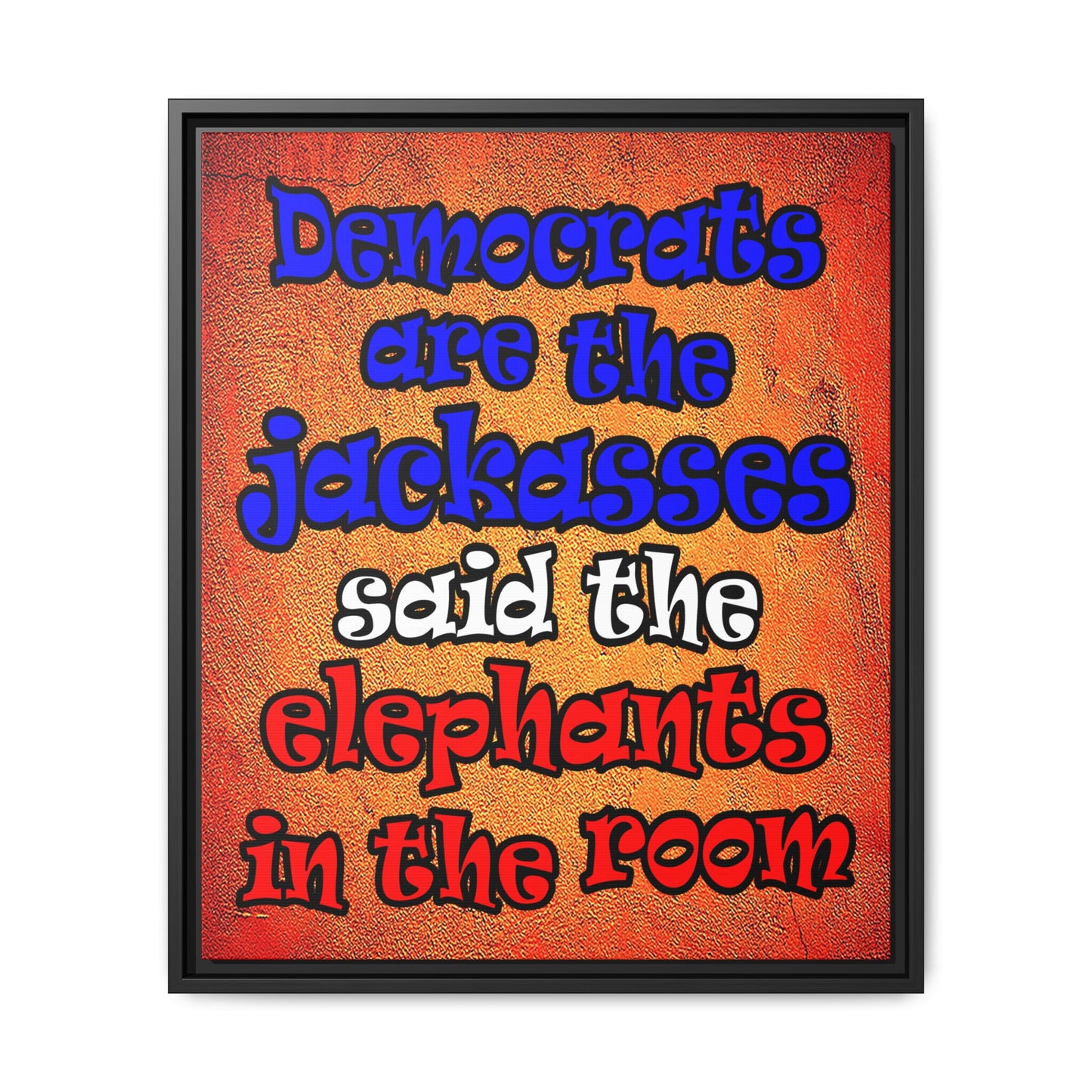 donkeys and elephants - framed canvas art (burnt orange)