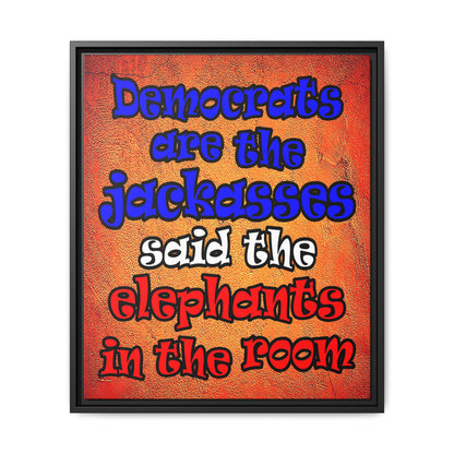donkeys and elephants - framed canvas art (burnt orange)