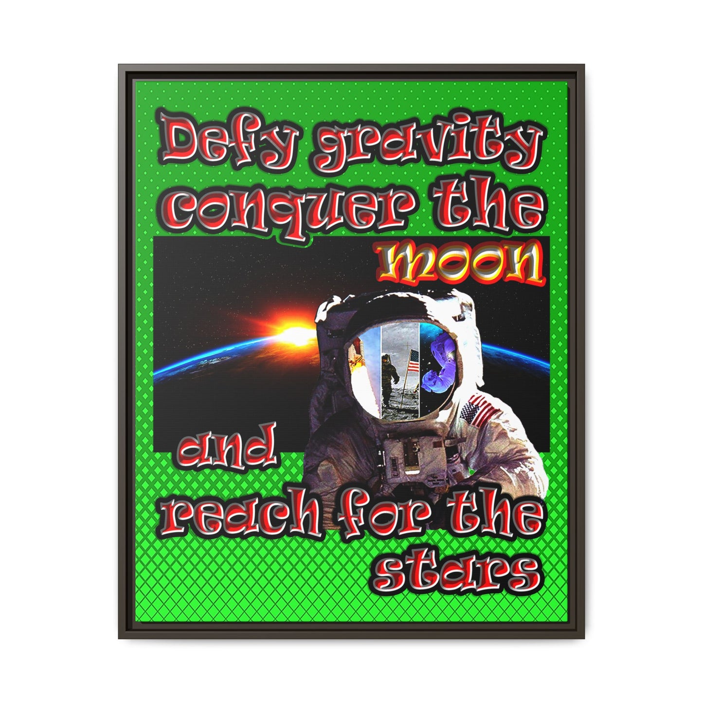 defy conquer reach - framed canvas art (logo green)