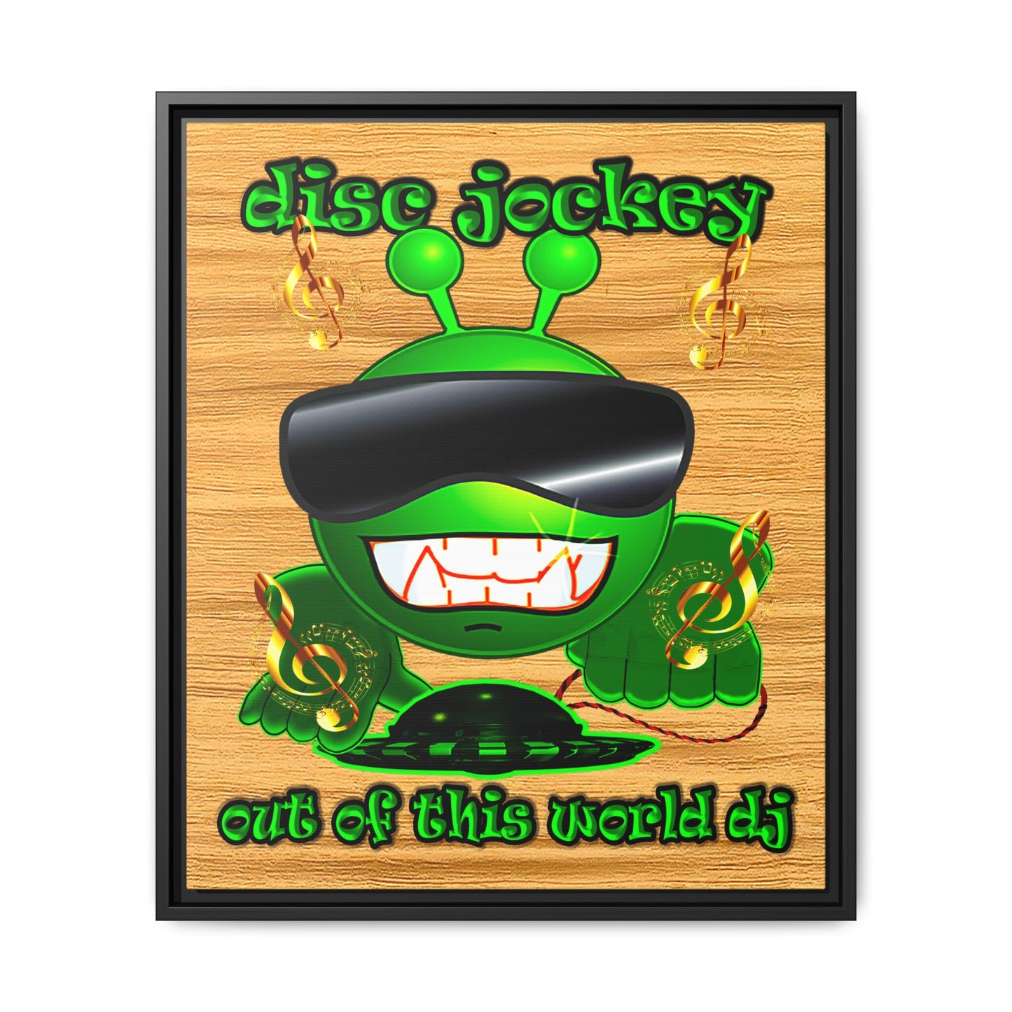 disc jockey - framed canvas art (butterscotch wood finish)