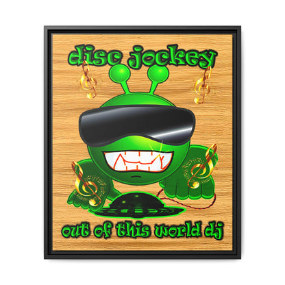 disc jockey - framed canvas art (butterscotch wood finish)
