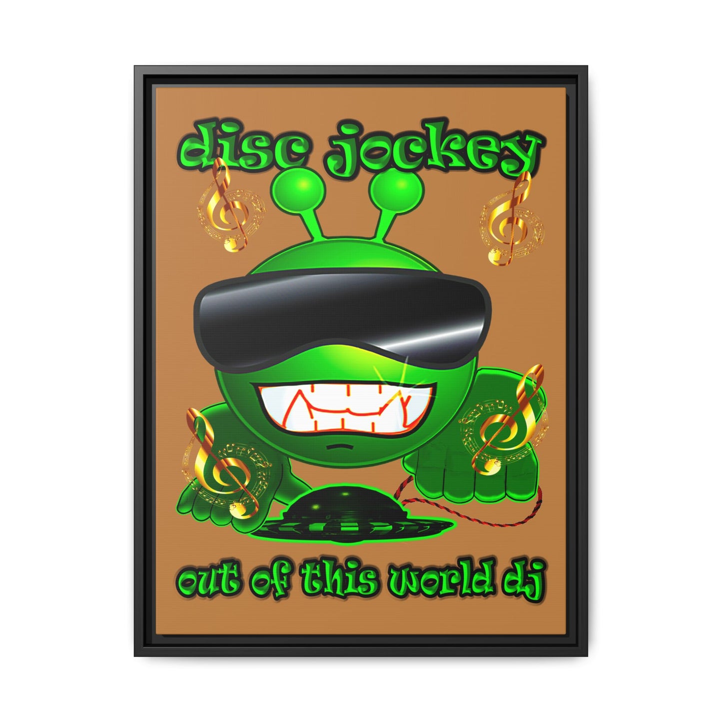 disc jockey - framed canvas art (light brown)