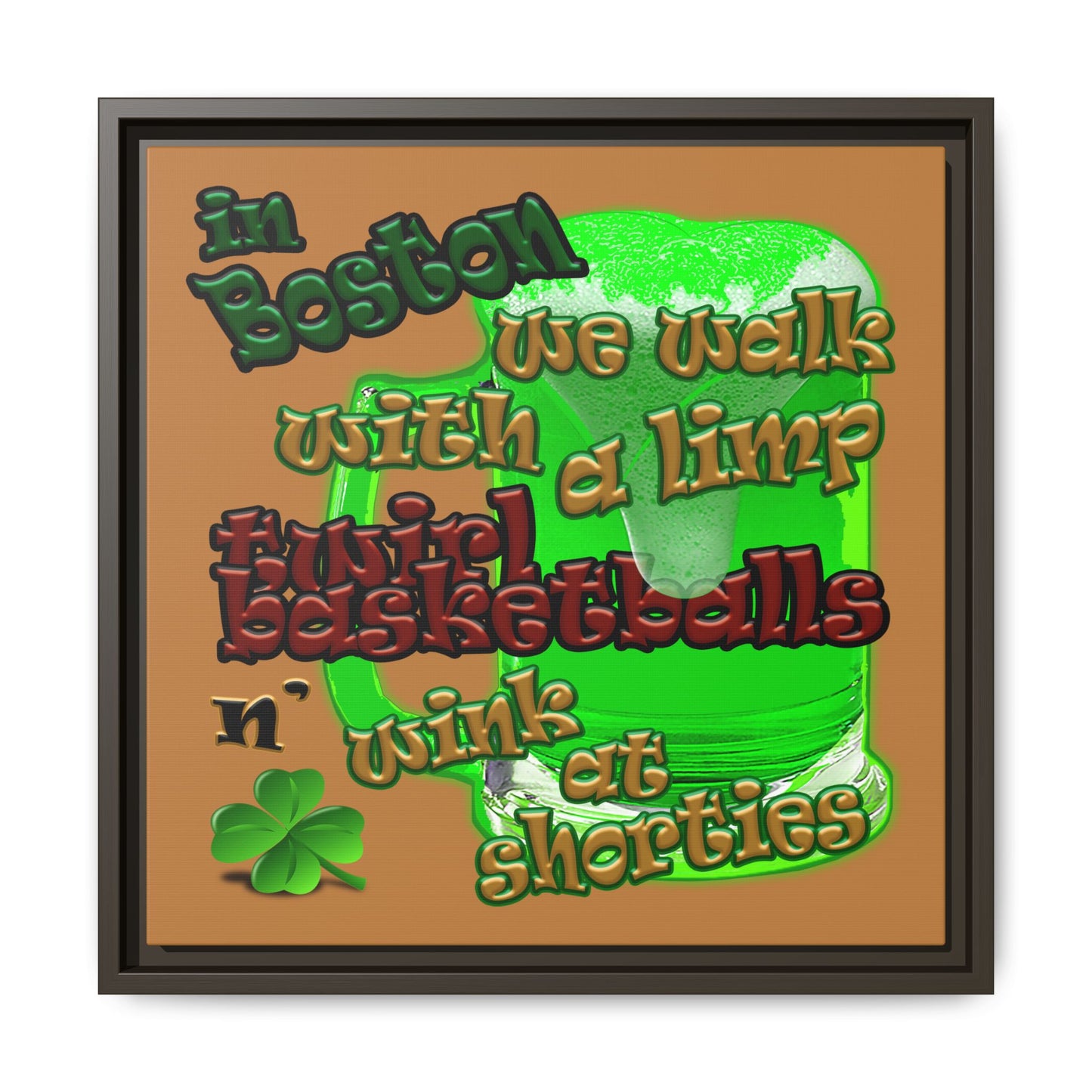 celtics logo - framed canvas art (light brown)