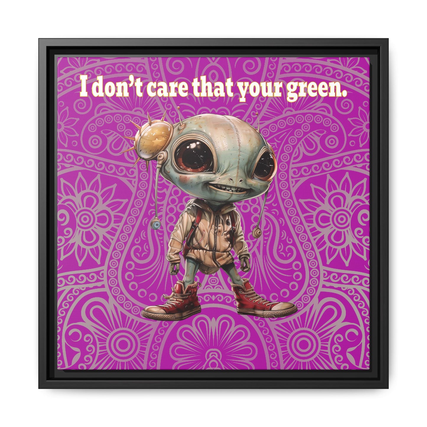 I don't care that your green - framed canvas art (pink swirl)