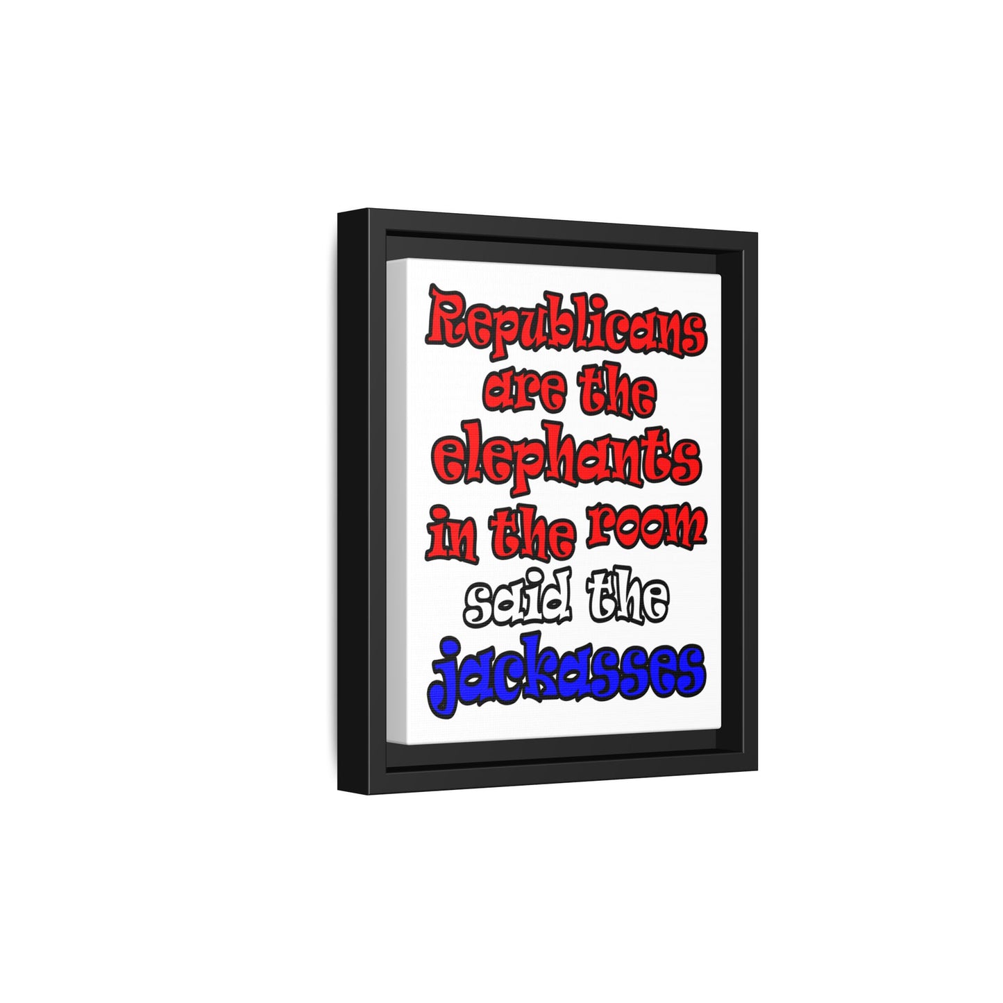donkeys and elephants - framed canvas art (white)