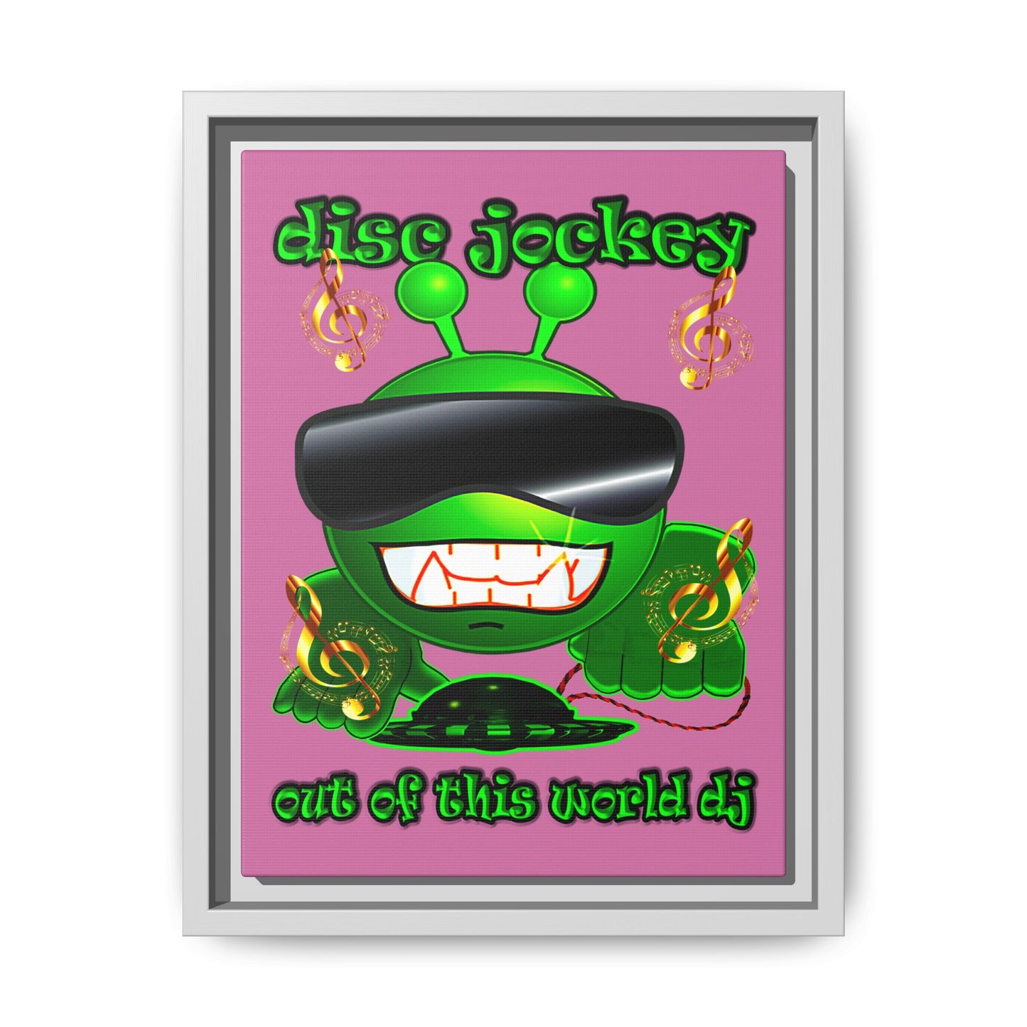 disc jockey - framed canvas art (light pink)