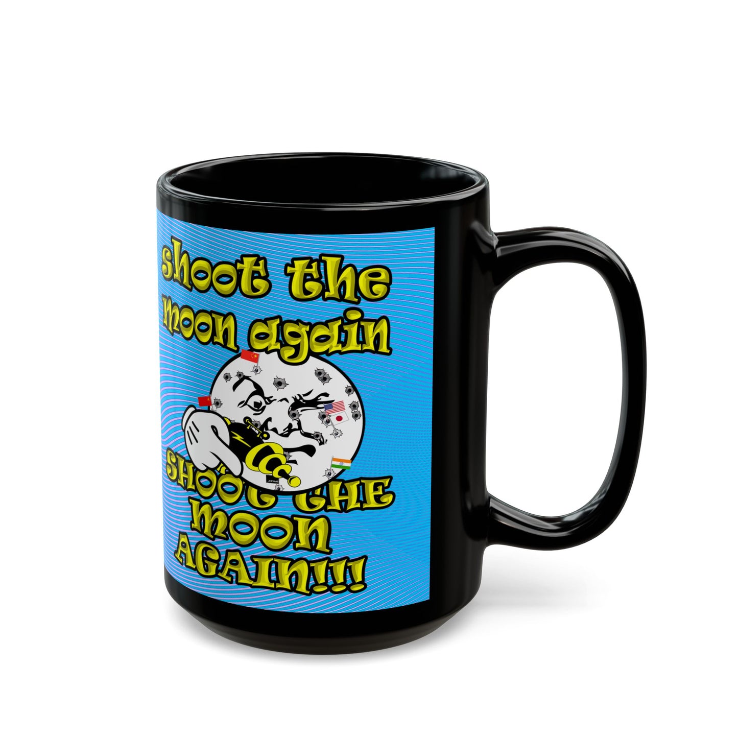 shoot the moon again - Black Mug (light blue-purple wave)