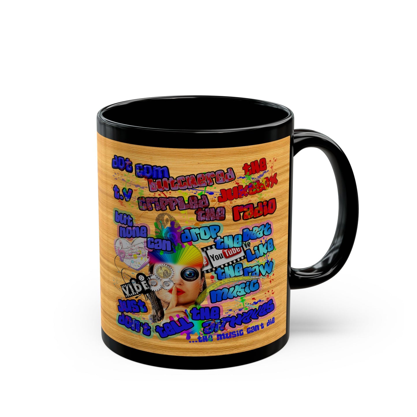 drop the beat - Black Mug (butterscotch wood finish)