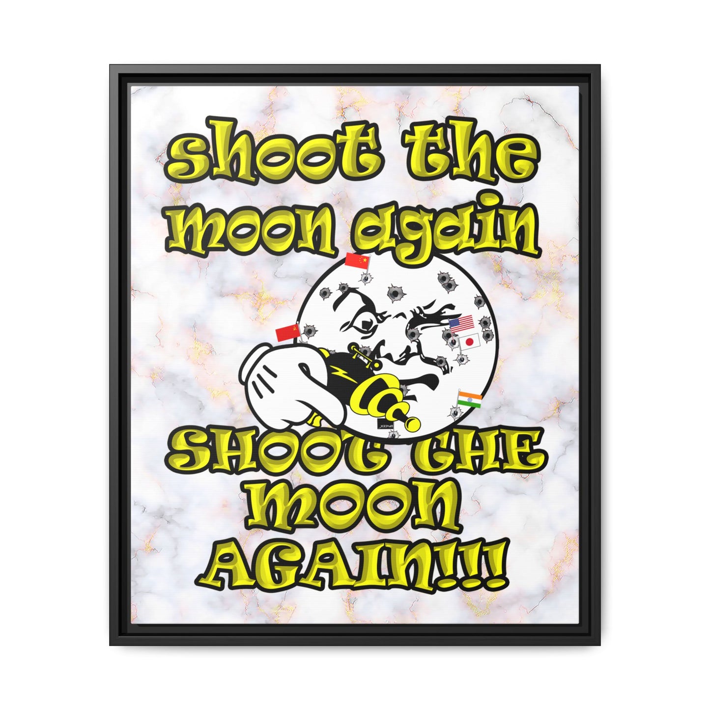 shoot the moon again - framed canvas art (white marble)