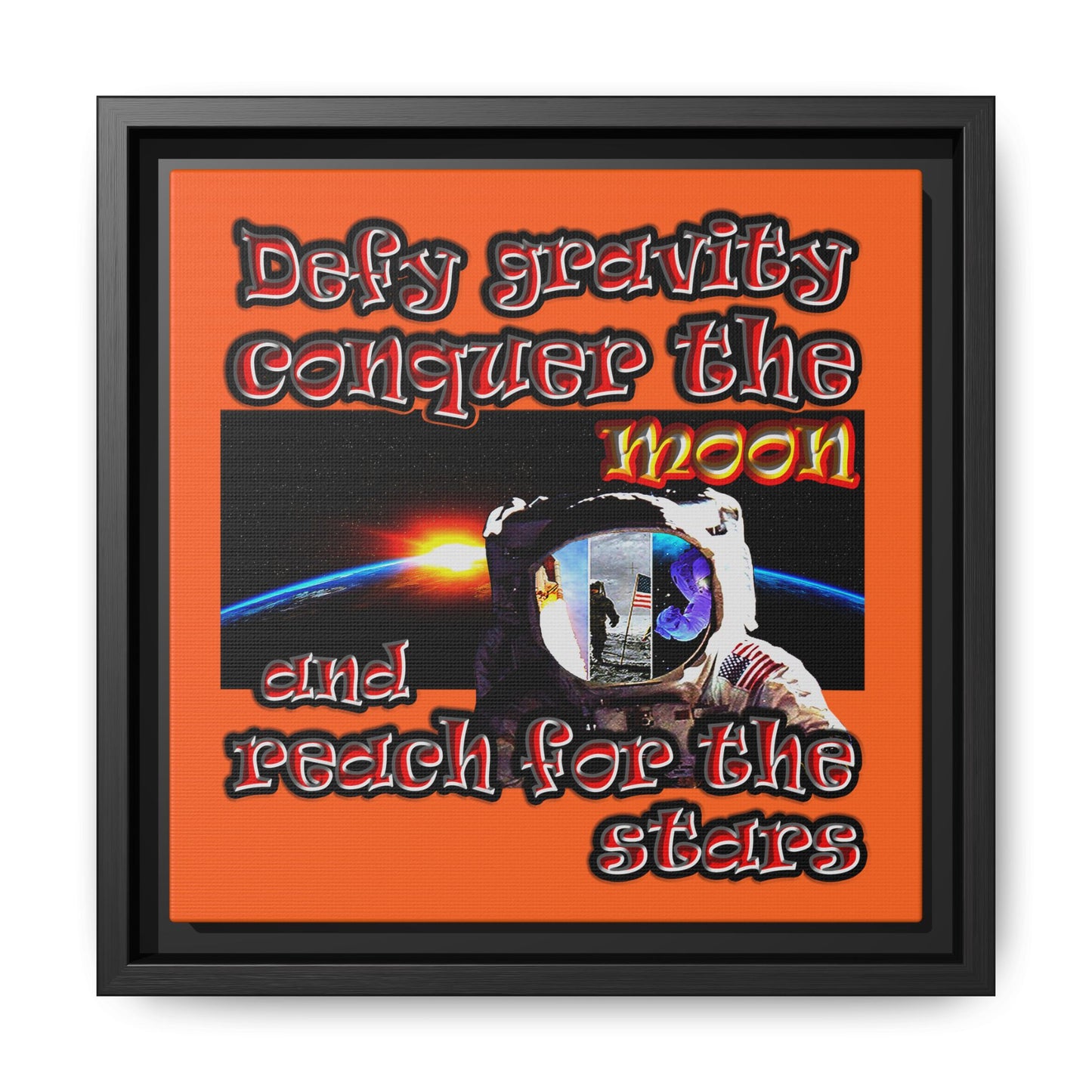 defy conquer reach - framed canvas art (orange)