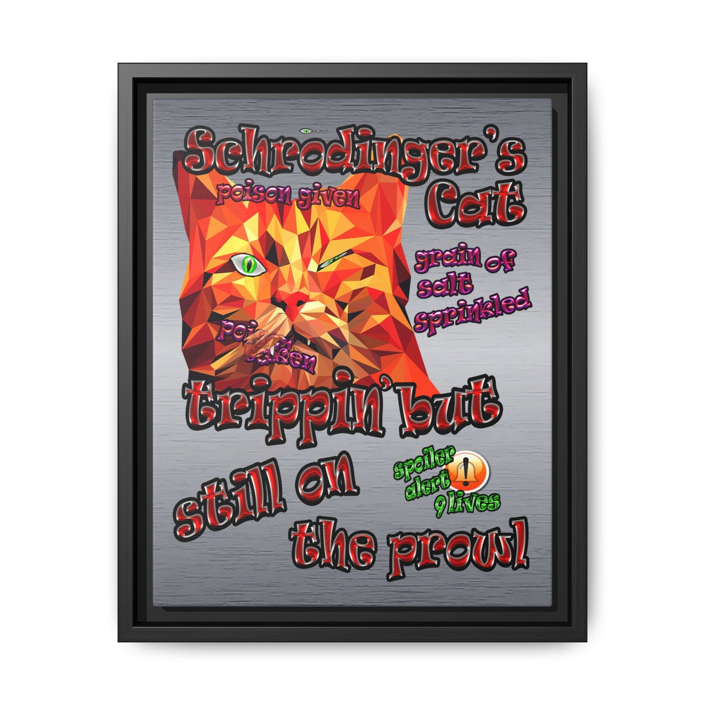 schrodinger's cat - framed canvas art (brushed nickel)
