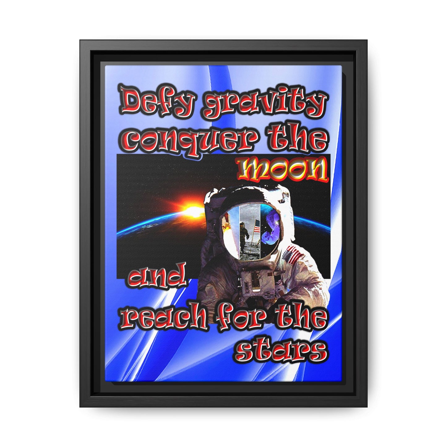 defy conquer reach - framed canvas art (blue-white wave)