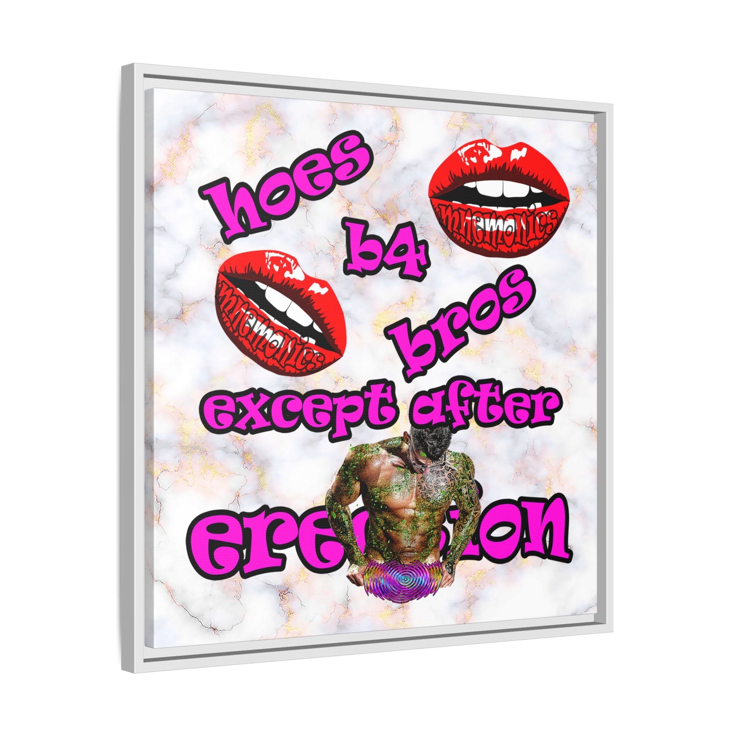 hoes b4 bros - framed canvas art (white marble)