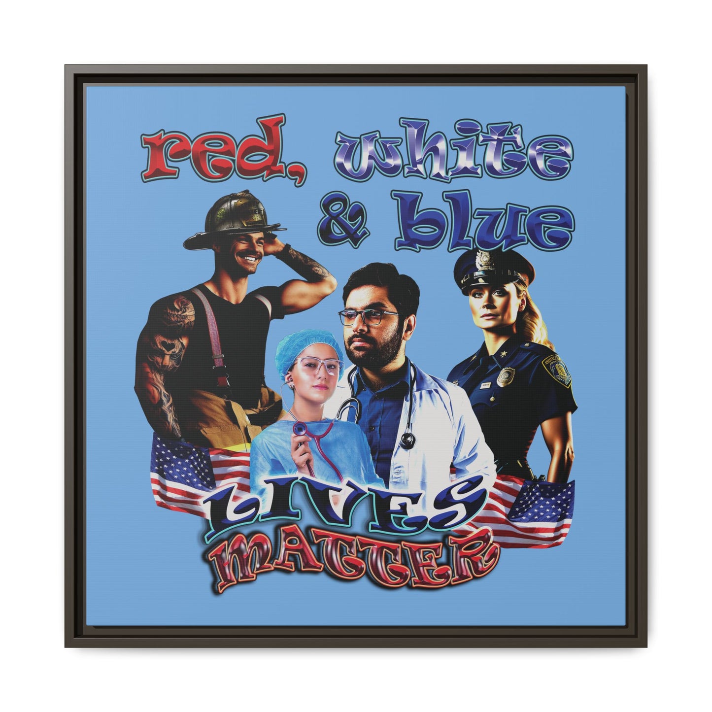 rw&b lives matter - framed canvas art (light blue)