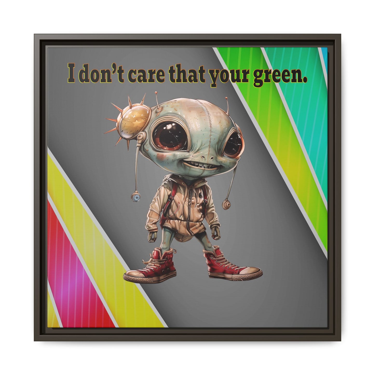 I don't care that your green - framed canvas art (rainbow split)