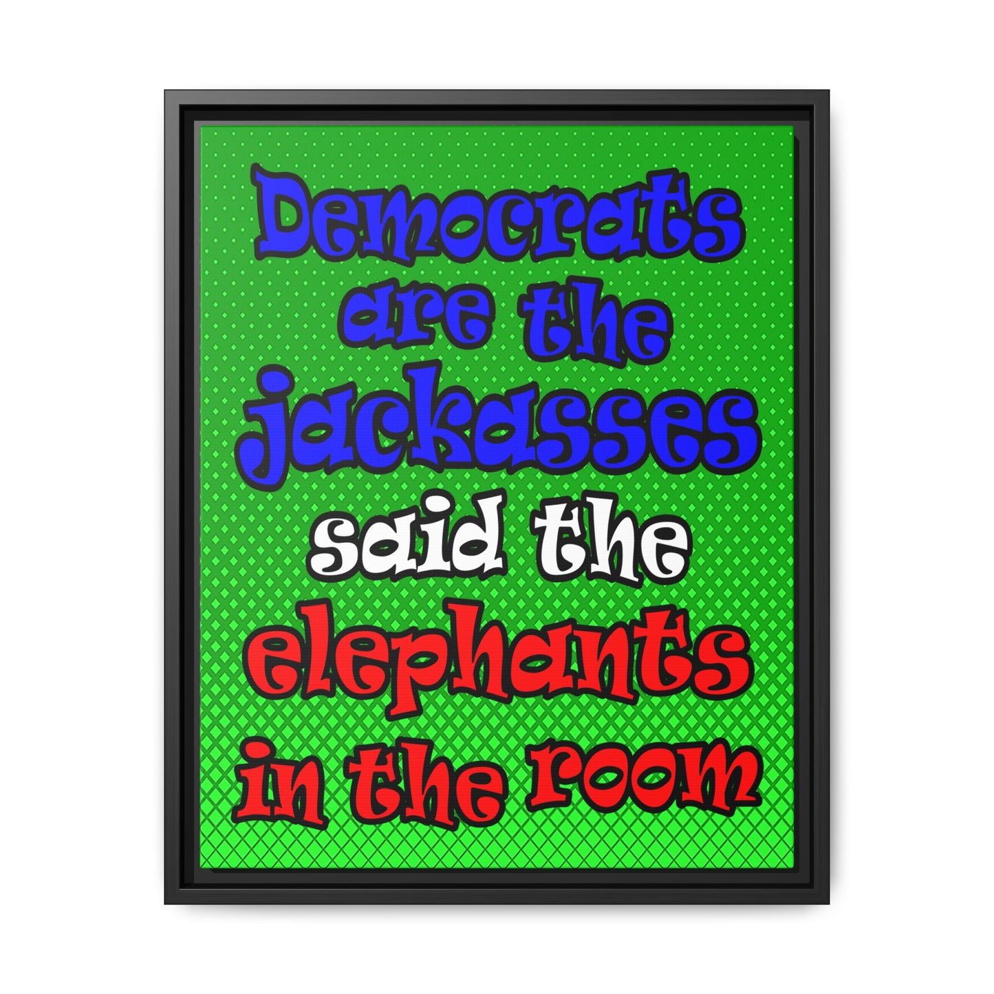 donkeys and elephants - framed canvas art (logo green)