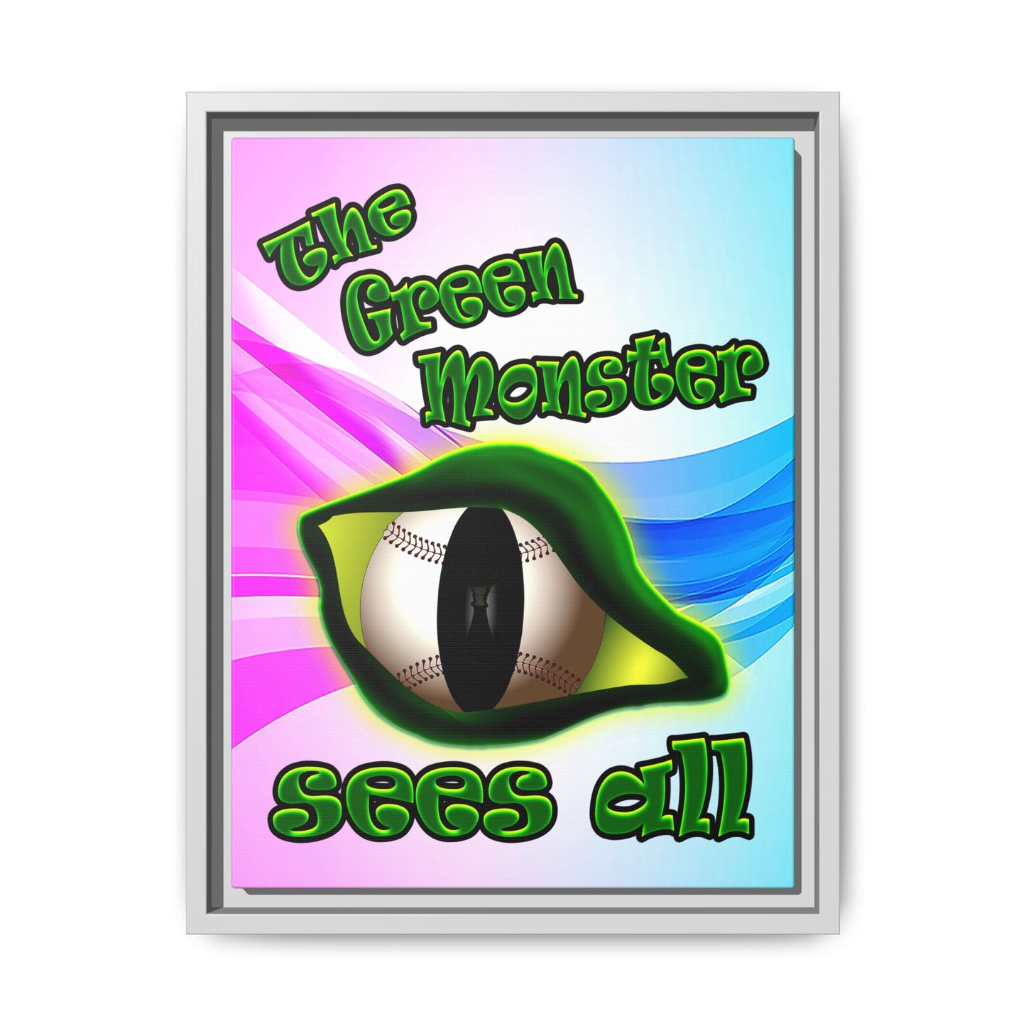 green monster - framed canvas art (light blue-pink wave)