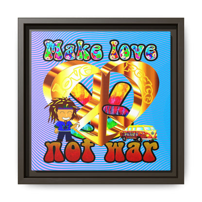 love peace - framed canvas art (light blue-purple wave)