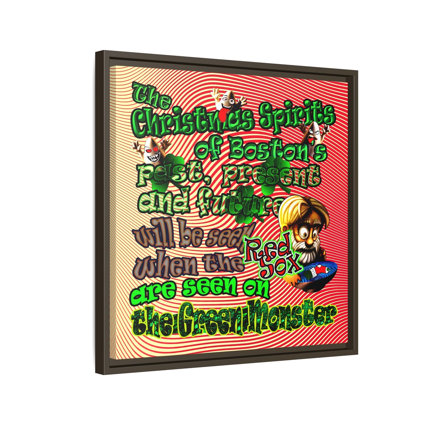 christmas spirits of boston - framed canvas art (yellow-orange wave)