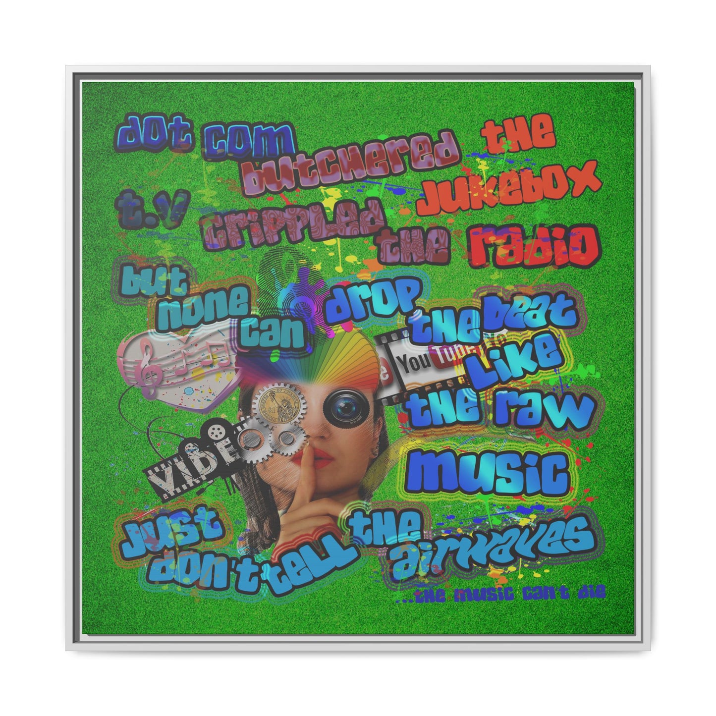 drop the beat - framed canvas art (green turf)