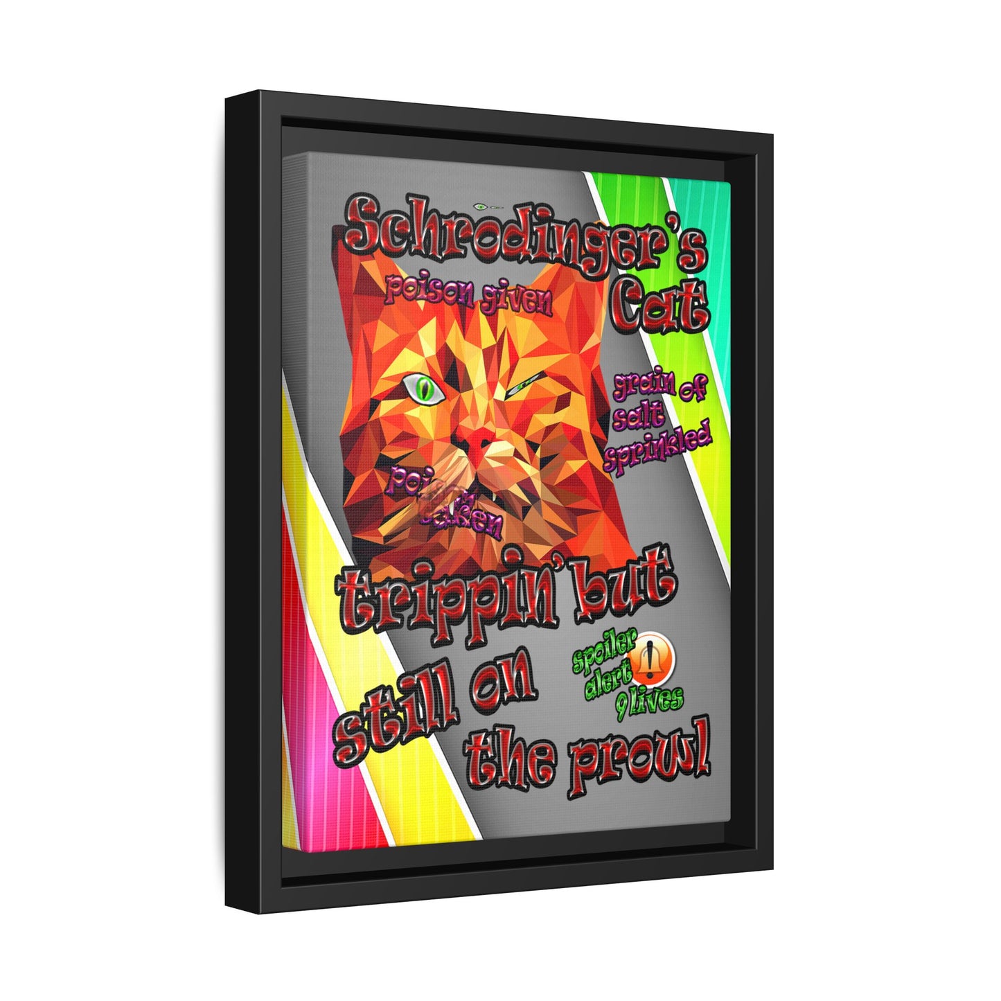 schrodinger's cat - framed canvas art (rainbow split)