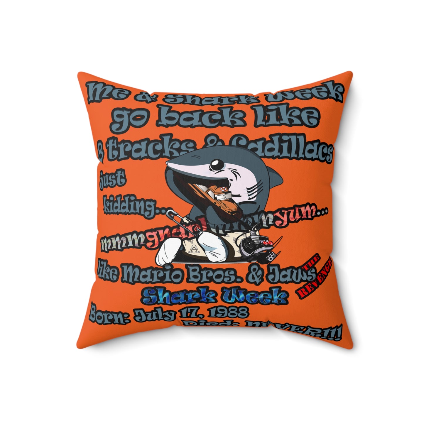 shark week - Spun Polyester Square Pillow - (orange)