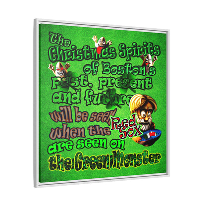 christmas spirits of boston - framed canvas art (green turf)