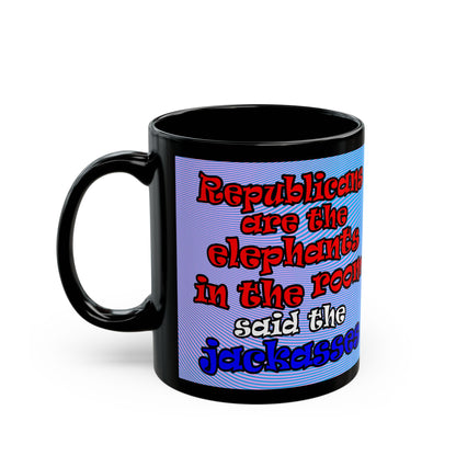 donkeys and elephants - Black Mug (light blue-purple wave)