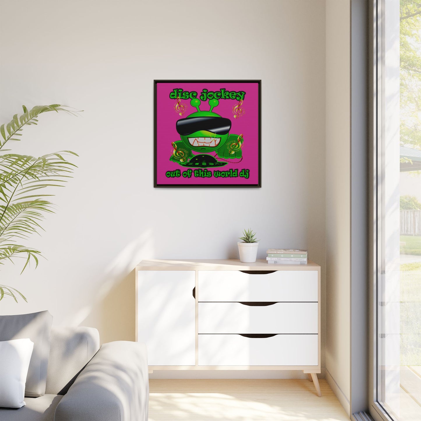 disc jockey - framed canvas art (pink)
